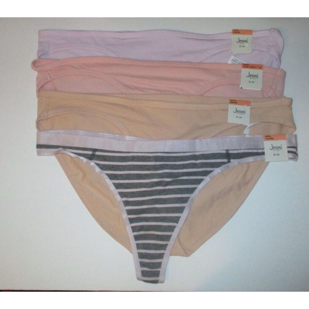 Jenni Womens Sz XXXL Cotton Bikini Brief Thong Panty Underwear Lot of 4